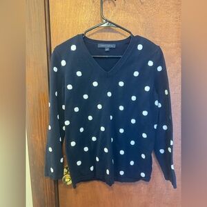 Tommy Hilfiger Navy V-Neck Sweater with White Polka Dots